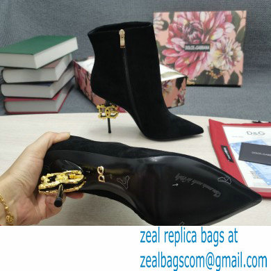 Dolce  &  Gabbana Thin Heel 10.5cm Leather Ankle Boots Suede Black with Baroque DG Heel 2021